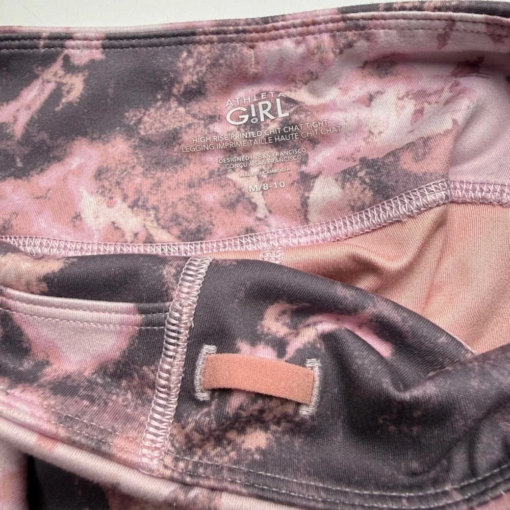 Athleta Girl High Rise Printed Chit Chat Tight Pink Grey Tie Dye Leggings M 8-10